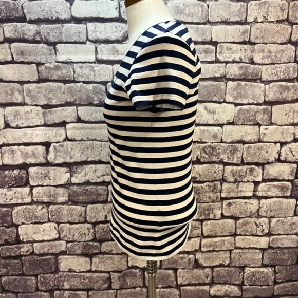 Ralph Lauren Sport Navy & White Stiped V-Neck Short Sleeve Top Size Small - Picture 3 of 8